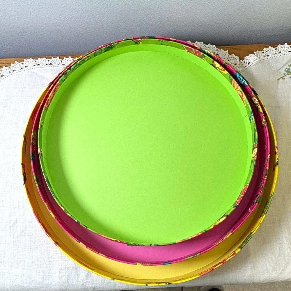 Punch Studio Set of 3 Nesting Floral Hat Boxes Green Pink Yellow